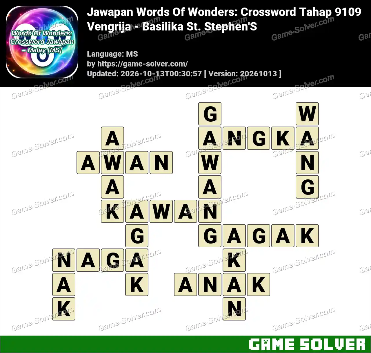 Jawapan Words Of Wonders: Crossword Tahap 9109 – Vengrija – Basilika St. Stephen’S